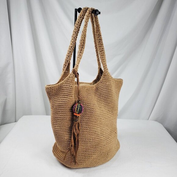 INC International Concepts Handbags - INC International Concepts Women's Beige Tote Bag Knit Beaded Double Handle